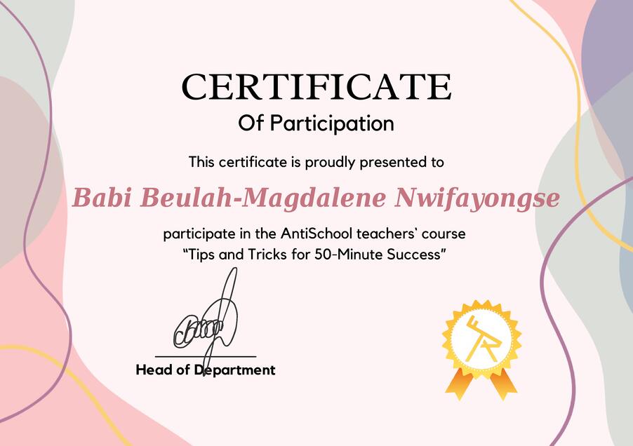 Сертифікат Babi Beulah-Magdalene Nwifayongse
