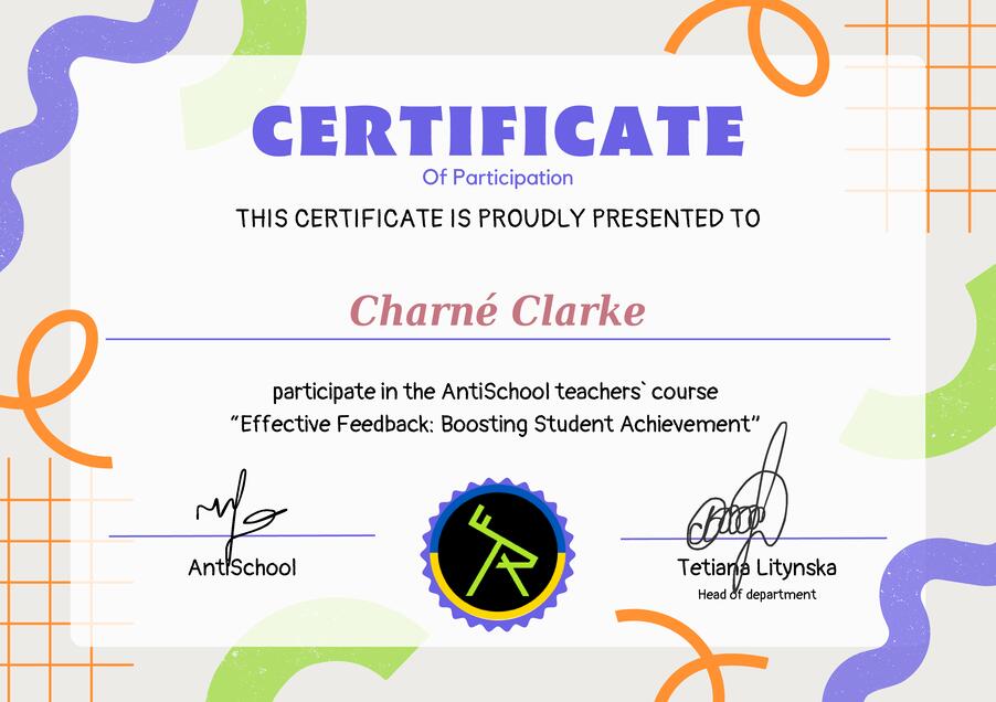 Сертифікат Charné Clarke