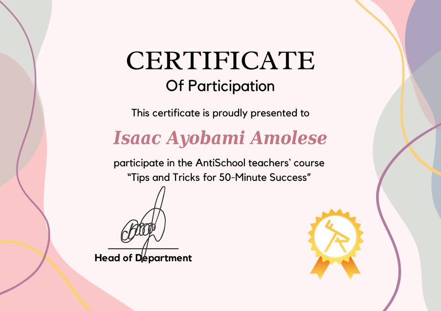 Сертифікат Isaac Ayobami Amolese
