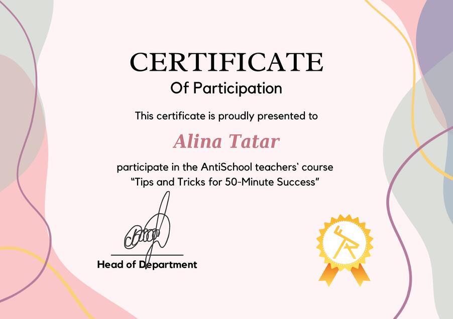 Сертифікат Alina Tatar