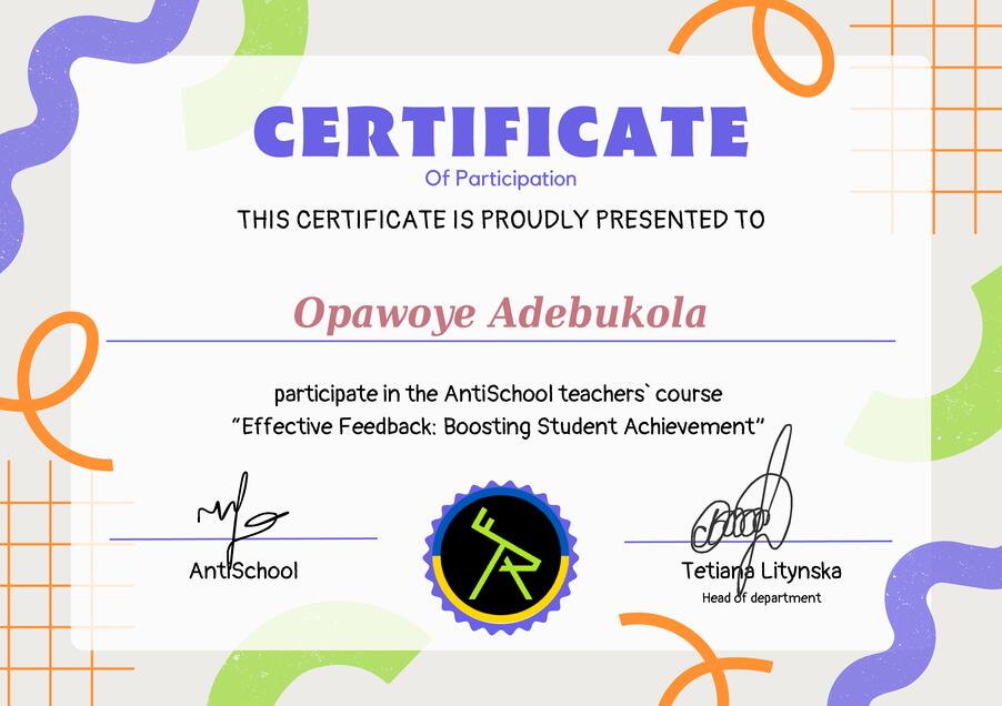 Сертифікат Opawoye Adebukola